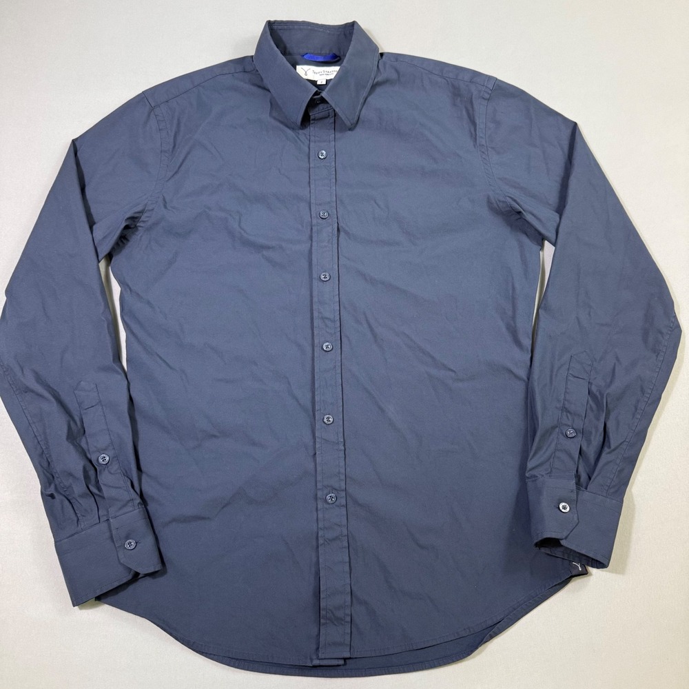 Teddy Stratford Zip Fit Shirt Mens 2 Navy Blue Anti-Gap Button Down Career EUC
